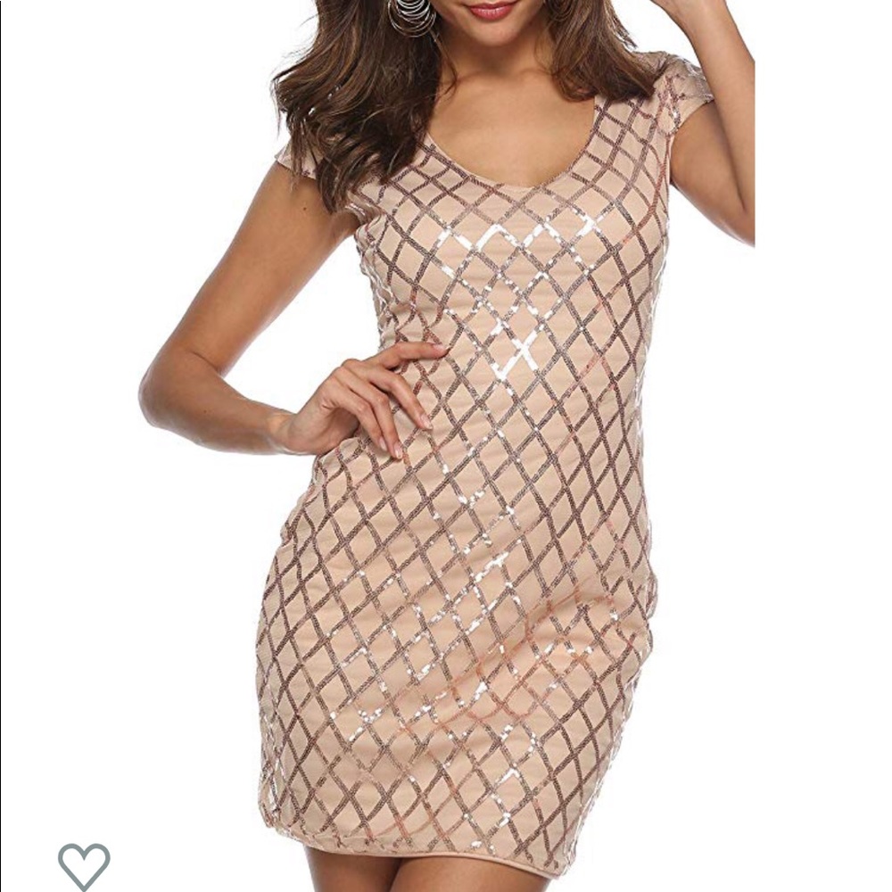 Sequin V Neck Cap Sleeve Bodycon Sheath Dress